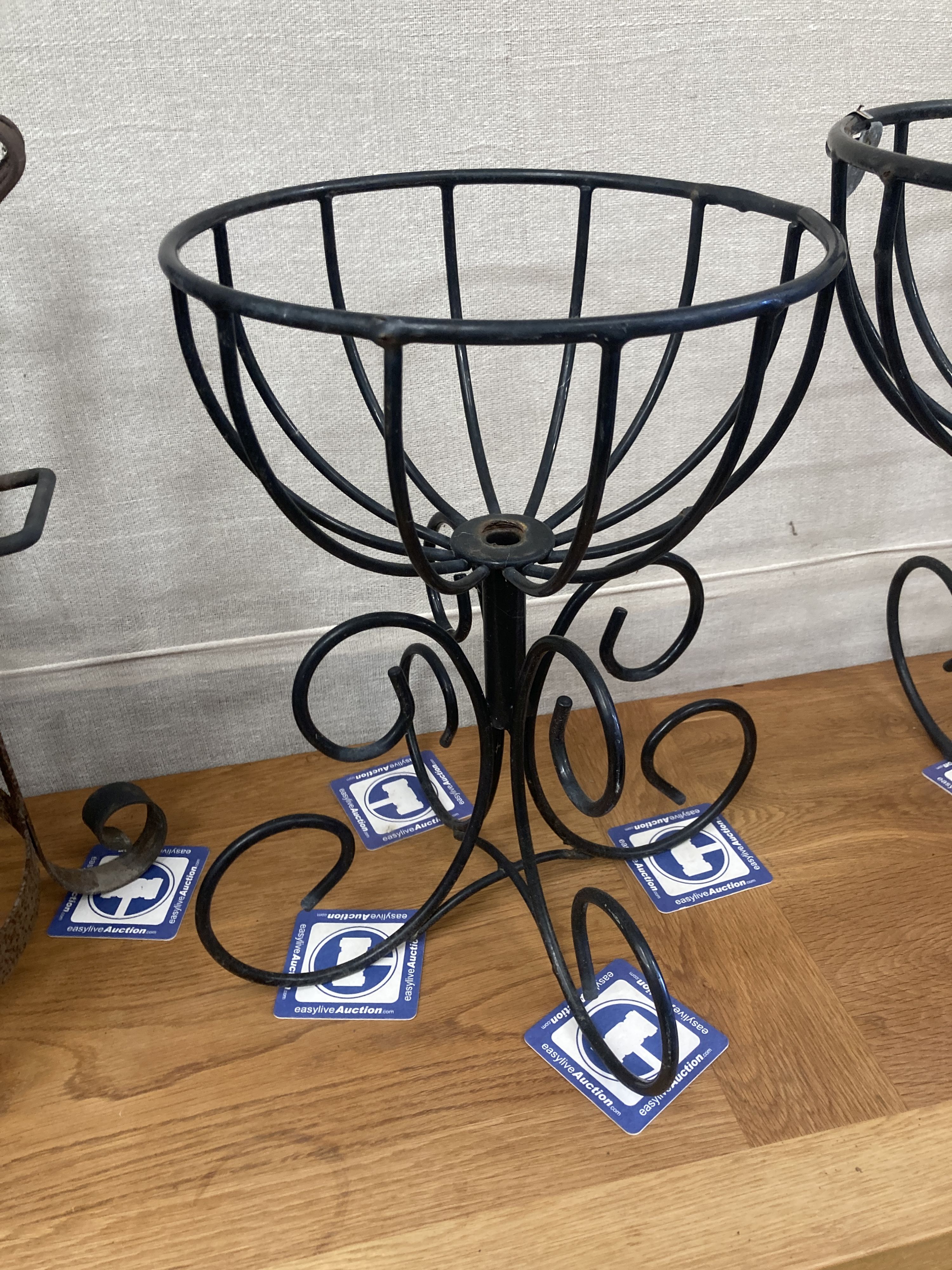 Two painted wrought iron planters, larger width 91cm, depth 38cm, height 50cm